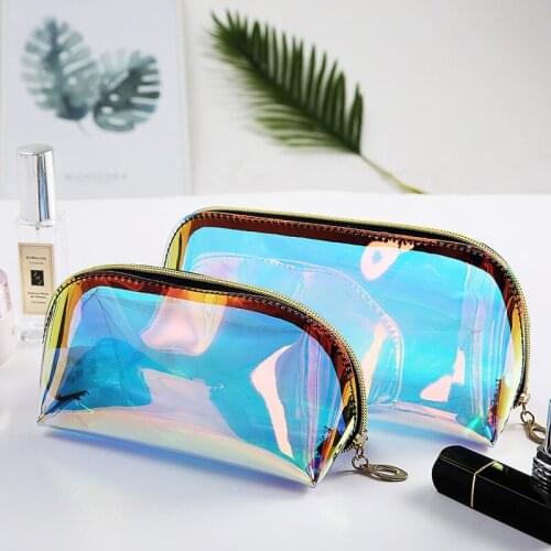 Fashion Women Makeup Case Laser Cosmetic Bags Transparent Cosmetic Pouch Ladies Jelly Bag Portable Make Up Pouch Organizer