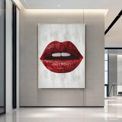 Money Clouds Girl sexy lip Canvas Painting Wall Art Sexy Red Lips Pink Rose and Money Modern Wall Pictures living room Decor