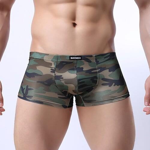 Men Underwear Boxers Camouflag Print Knickers Bulge Pouch Underpants Boxers Slim Low Waist Underwears Comfortable Boxers Hombre