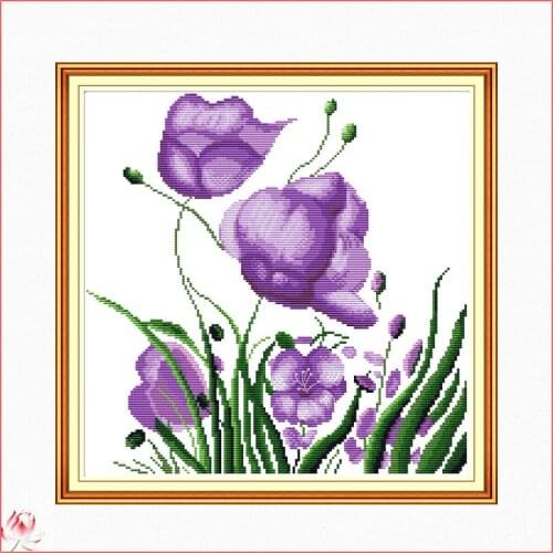 Joy Sunday Purple Flowers Cross Stitch Kits Ecological Cotton Stamped Printed 14CT 11CT DIY Easy To Use Home Decoration Painting