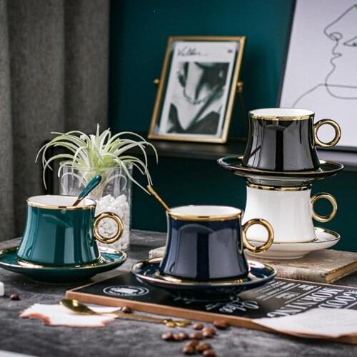 Nordic Minimalist Coffee Cup Set Gold Border Strengthened Porcelain Three-Piece Of Cup Saucer Spoon Color Box Packaging CZY9001