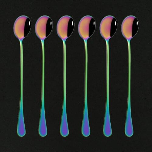 Juice Coffee Stirring Flatware Cutlery Set Colorful Teaspoon Dinnerware Ice Cream Long Handle Scoop Tableware Set Kitchen Tools