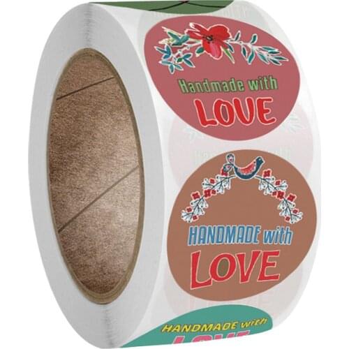 50-100pcs 1Inch Adhesive Sticker DIY Hand Made With Love Label Wedding Stickers Kraft Round Labels Wholesale price