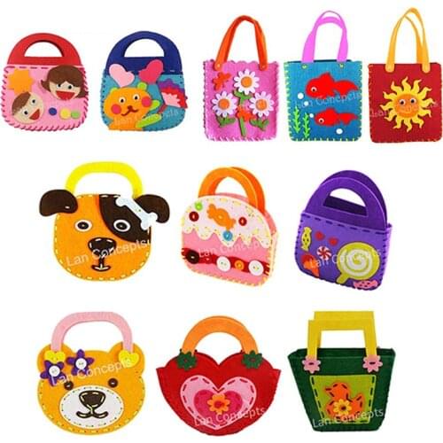 Wholesale DIY Kids Craft Kit Felt Bag with non-woven sheets knitting wool needle and sticker - 30sets/lot mixed designs