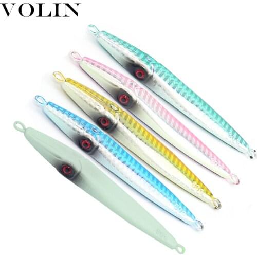 VOLIN 1pc Slow Ocean Trolling Metal Fishing Lure 60g 80g 100g Hard Lure Fishing Metal Jig SaltWater Lure Glow Artificial Lure