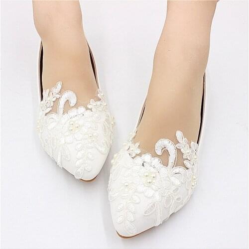 Made In China Large White Flat Shoes Women Lace Wedding SHOES BRIDAL SHOES SOFT Soled Bridesmaid Shoes