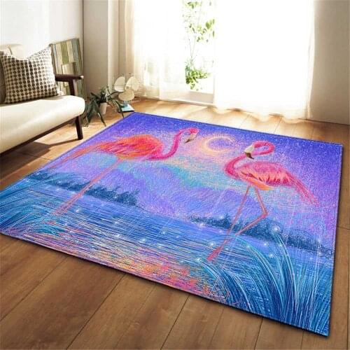 Nordic Flannel Living Room Carpet Point Plastic Bottom Non-slip Area Rugs Children Room Decor Floor Mat Rugs Flamingo Carpets
