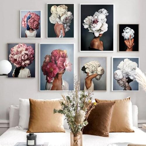 Nordic Modern Art Home Decor Fashion Flower Figure Picture Wall Art Canvas Painting Nordic Poster and Print Living Room Design