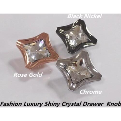 Modern fashion Creative transparent crystal win cabinet kitchen cabinet handle chrome rose gold black nickel drawer cabinet knob