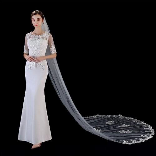 Wedding Veil With Comb 2021 New Classic Lace Edge One-layer Appliqued 3m Cathedral Veil Bridal Veils