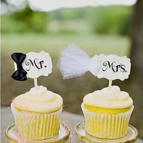 Wedding Mr & Mrs cupcake topper - Wedding party cake topper, Mr & Mrs cupcake topper