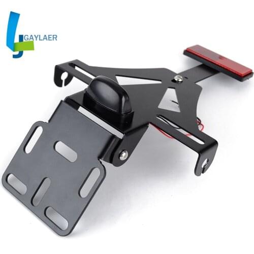 Universal CNC Aluminum Angle Motorcycle Rear License Plate Mount Holder Frame with White LED Light for Honda Yamaha Suzuki