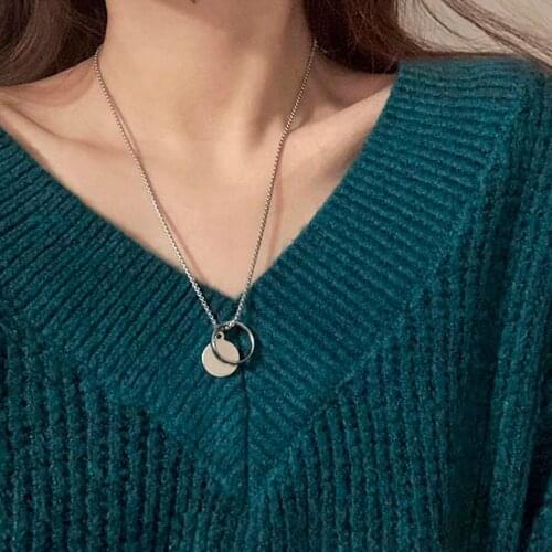 Vintage Circle Round Pendant Necklace for Women Punk Stainless Steel Long Chains Necklaces Men Women Jewelry