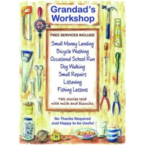 Vintage Workshop Repairs Fishing Bicycle Shed Garage Metal Tin Sign 8x12 Inch Retro Home Kitchen Cafe Office Wall Decor