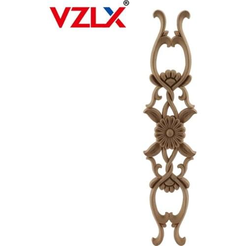 VZLX Wood Carved Rectangle Applique Wood Molding Decoration Frame Corner Onlay Unpainted Furniture Home Door Decor Accessories