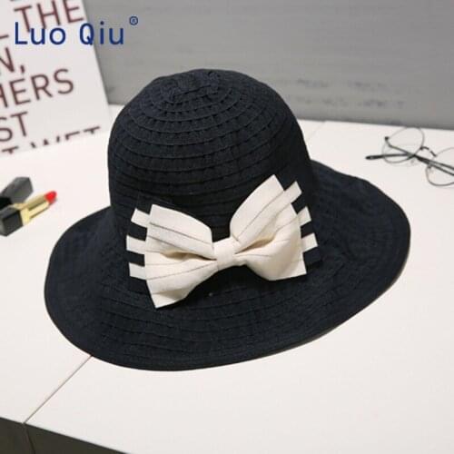 2019 New Ladies Spring Summer Straw Hat Female Ribbon Bow Sun Hat Fisherman Hat Bucket Cap Women Foldable Beach Cap