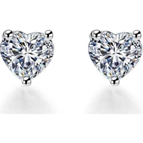 925 Sterling Silver Classic Clear Cubic Zircon Heart Stud Earrings For Women Sterling Silver Jewelry