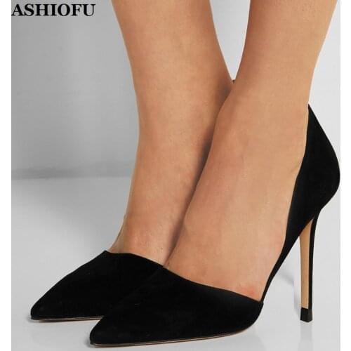 ASHIOFU Handmade Hot Sale Ladies High Heel Pumps Two-piece Party Prom Slip-on Shoes Faux-leather Evening Fashion Court Shoes