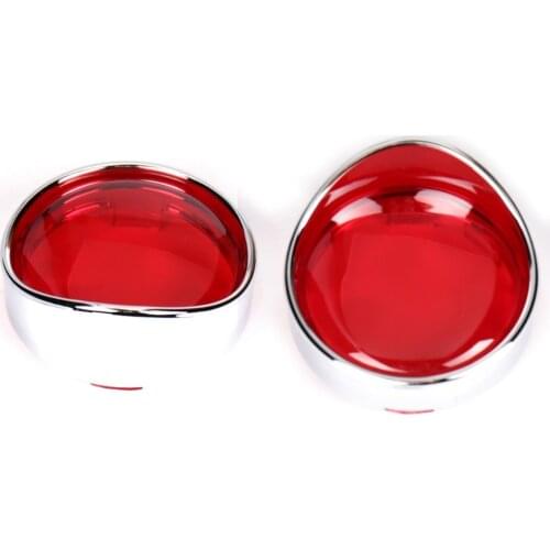 1Pair Red Turn Signal Lens With Chrome Trim Ring Visor x2 For Harley Touring Dyna Softail Sportster Street Glide
