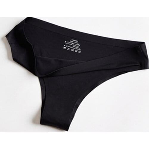 6Pcs G-strings Nature Solid Color Ladies Thongs Hot Pressing Adhesive Process Seamless Edging Underwear Sexy Ice Silk Panties