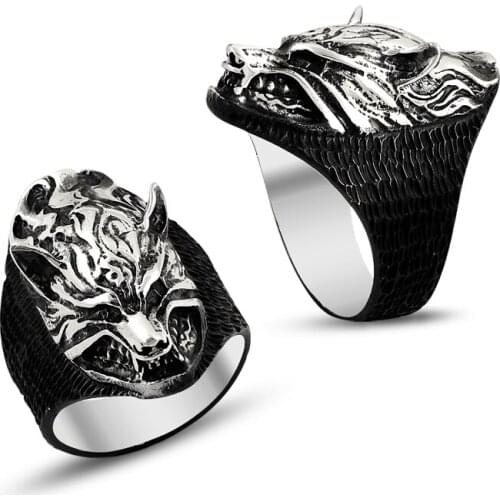 925 Silver Wolf Head Figure Handmade Rings for Men