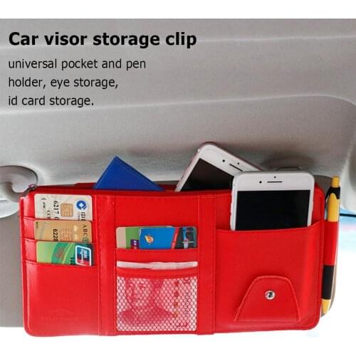 Car Sun Visor Organizer Multifunctional Storage Bag PU Fashion Multifunction Easy Install Currency Card Glasses Pen Holder Clip