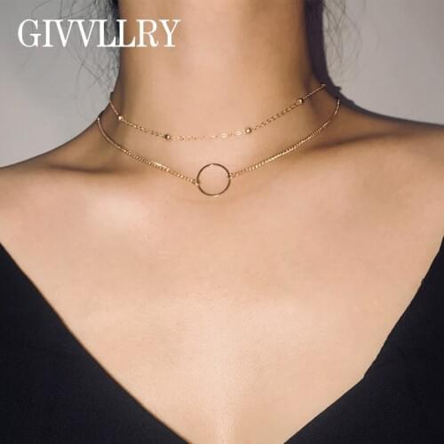 Free Shipping 2pcs/set Circle Pendant Choker necklaces for Women Super star style Copper Beads Chain Necklace Friends Gift