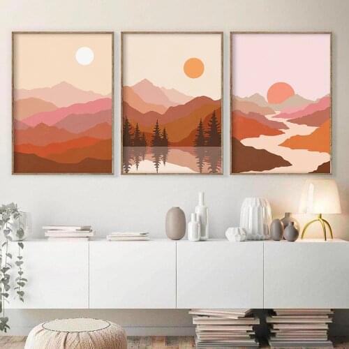 Boho Abstract Mountain Poster Landscape Art Print Terracotta Burnt Orange Canvas Painting Nordic Wall Picture Bedroom Home Decor