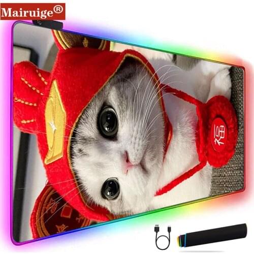 Xgz Big Mouse Pad Wolf Cat Tiger Game Accessories Gamer Girl RGB Mouse Pad with Panda Pad Backlit LED Pad PC Anime Lock Edge