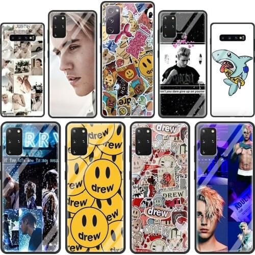 Brand Justin Bieber drew house Glass Phone Case for Samsung Galaxy S21 S20 FE S10 Note 10 20 Ultra 5G 9 S9 Plus S10e Cover Coque