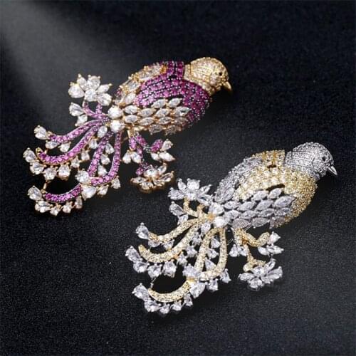 Shiny AAA Zircon Bird Rhinestone Brooches for Women Men Suit High Quality Crystal Bird Animal Brooch Pin Jewelry Gifts Female