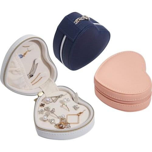 Heart Leather Jewelry Organizer Box Travel Multifunction Necklaces Earrings Rings Packaging Storage Jewellery Case Women Gifts