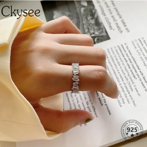 Ckysee 925 Sterling Silver Ring Gold Shiny Multiple Zircons Rings Fashion Silver Jewelry For Woman Party Jewelry
