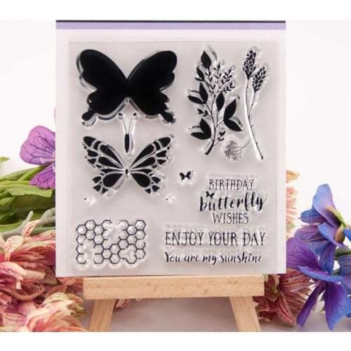 Birthday Butterfly Wishes Silicone clear stamps for Scrapbooking DIY photo album cards decoration Embossing folder craft rubber