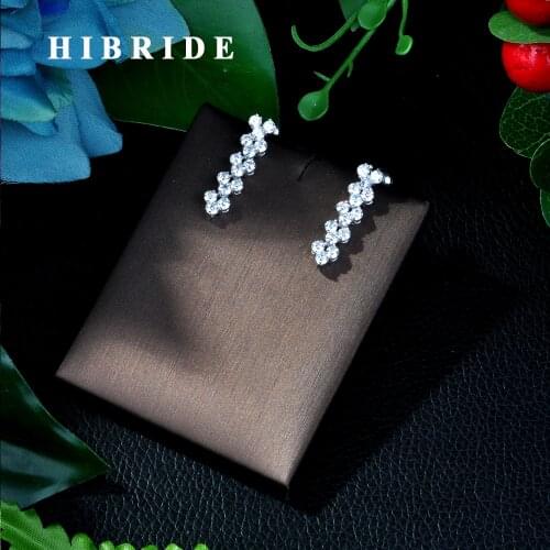 HIBRIDE Punk Style Long Earrings Women Wedding Jewelry Top Cubic Zirconia Pendant Earrings boucles d'oreilles pendantes E-20