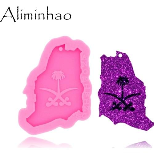 DY0425 Shiny Glossy Saudi Arabia Map Shape Necklace Jewelry Epoxy Mould Crafting Keychain Silicon Resin Silicone