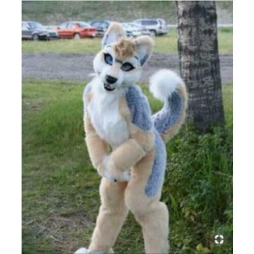 Furry Husky Dog BENT LEGS Fursuit Mascot Costume Faux Fur Suit Cosplay Party Outfit Dress Adult Size Outdoor Decorations