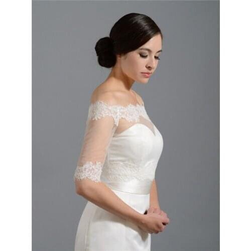3/4 Sleeve Lace Ivory Shawl Bolero Wedding Jacket Bridal Shrug Wraps Custom Size T39