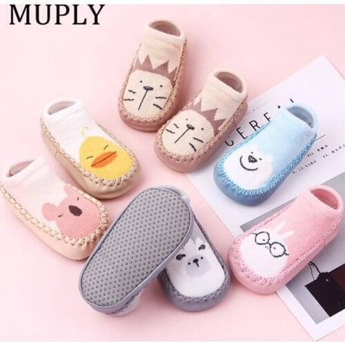 Print Cute Animal Bear Infant Baby Leather-soled Socks Cotton Girls Non-slip Socks Spring Kids Infant Toddler Socks Sokken 0-2Y