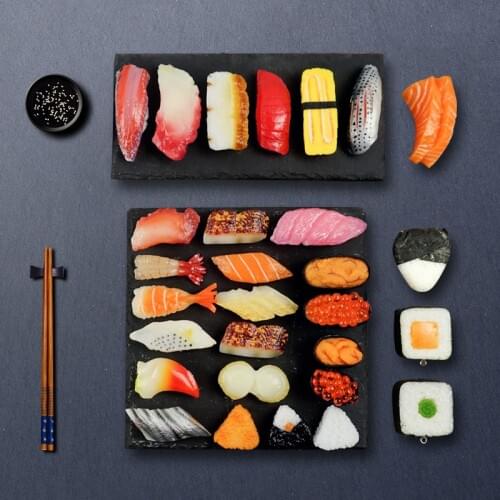 Miniatures Artificial Fake Sushi Simulation Cute Pvc Material Fish Prawns Salmon Slices Model Painting Props Supplies 12pcs/set