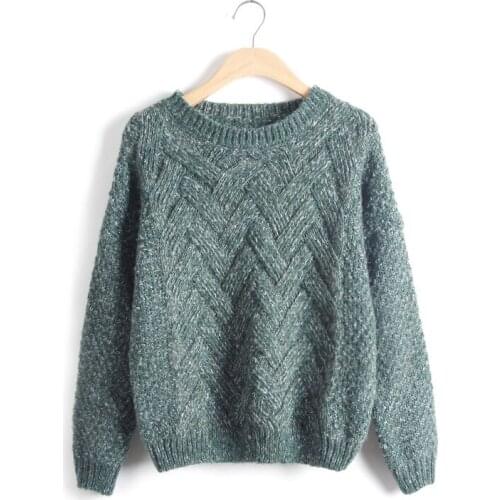 Fashion Autumn Winter Women Sweaters And Pullovers O-neck Plaid Thick Knitting Mohair Sweater Female Solid Loose Sweater