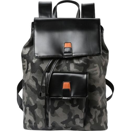 High Quality Beand Man Backpack New Fashion PU Leather Camo Printing Backpack Casual Teenagers School Backpack Travel Bags