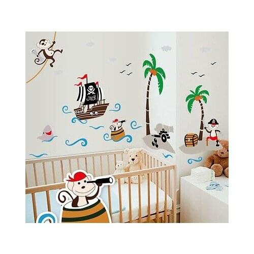 Monkey&Pirate Ship Cartoon Wall Sticker Mural Vinyl Art Decal Baby Nursery Decal