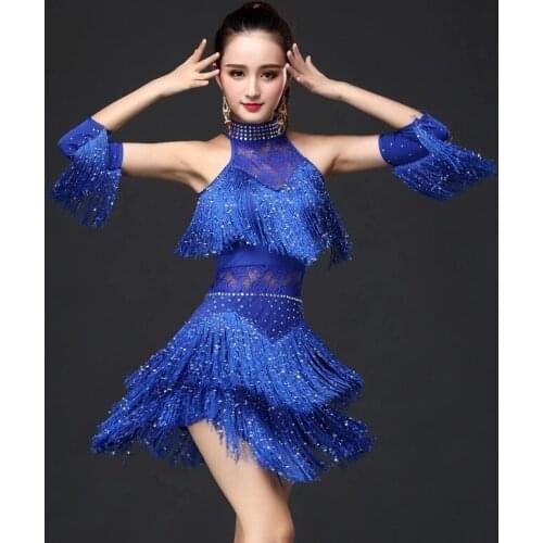 2017 Stage Performance Women Dance Clothes Embroid Costume 3pcs Set with Sleeves Ballroom Fringe Latin Dress Women Competition