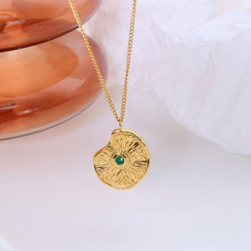 2021 New Trendy Jewelry Double Sided Disk Pendant Necklace 316L Stainless Steel Zirconia Necklace For Women Girl Wholesale