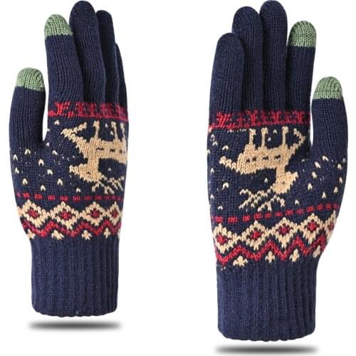 2021 New Mens Winter Gloves Thicken Warm Knitted Gloves Unisex Touch Screen Elk Pattern Plus Velvet Outdoor Cycling Cold Gloves