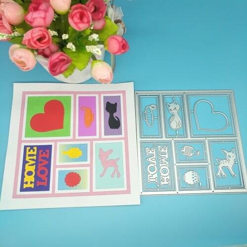New cat HOME LOVE lattice photo frame metal cutting mold decoration DIY scrapbook craft die-cut embossed paper card template