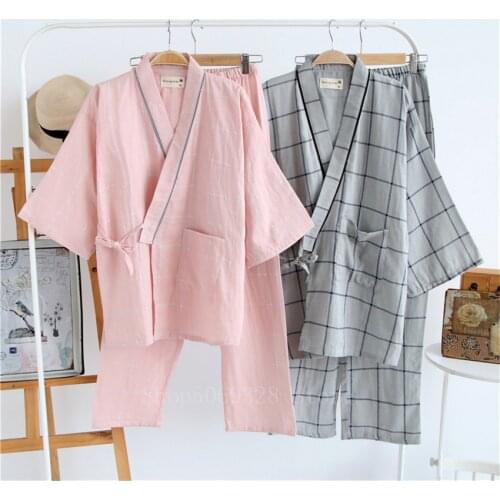 Japanese Traditional Style Woman Pajamas Sleepwear Print Cottom Kimono Yukata Lover Home Bathrobe Nightgown Leisure Wear