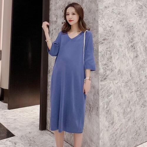 Maternity Dress Casual Summer V-Neck 2021 New Fashion Solid Loose Pregnancy Dresses Pregnancy Clothes Vestidos vetement