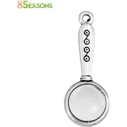 8Seasons Zinc Alloy Charms Pendants Magnifying Glass With Clear Glass Antique Silver Color Pattern Carved Diy Necklace , 10PCs
